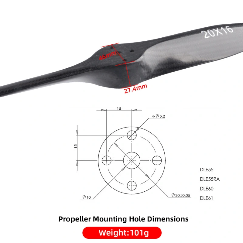 Propeller Carbon Fiber Propeller Black 20*16 inch For DLE55/55RA/60/61 Engine