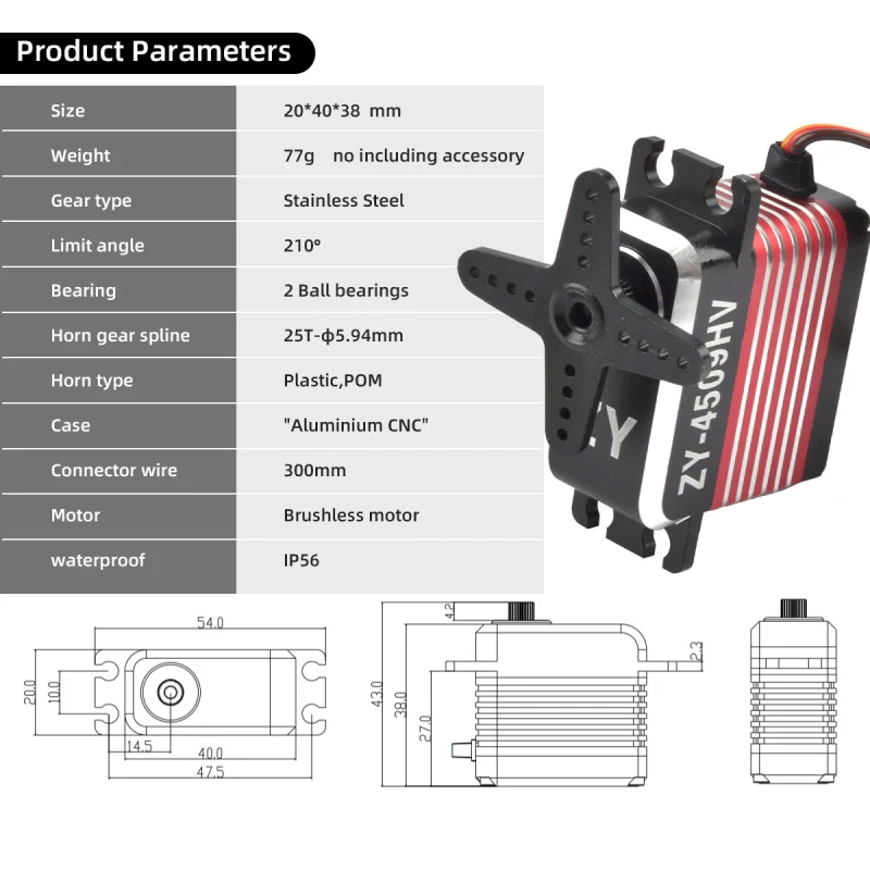 ZY Servo ZY-4509HV 45KG High Voltage Brushless Digital Servo High Torque Metal Casing