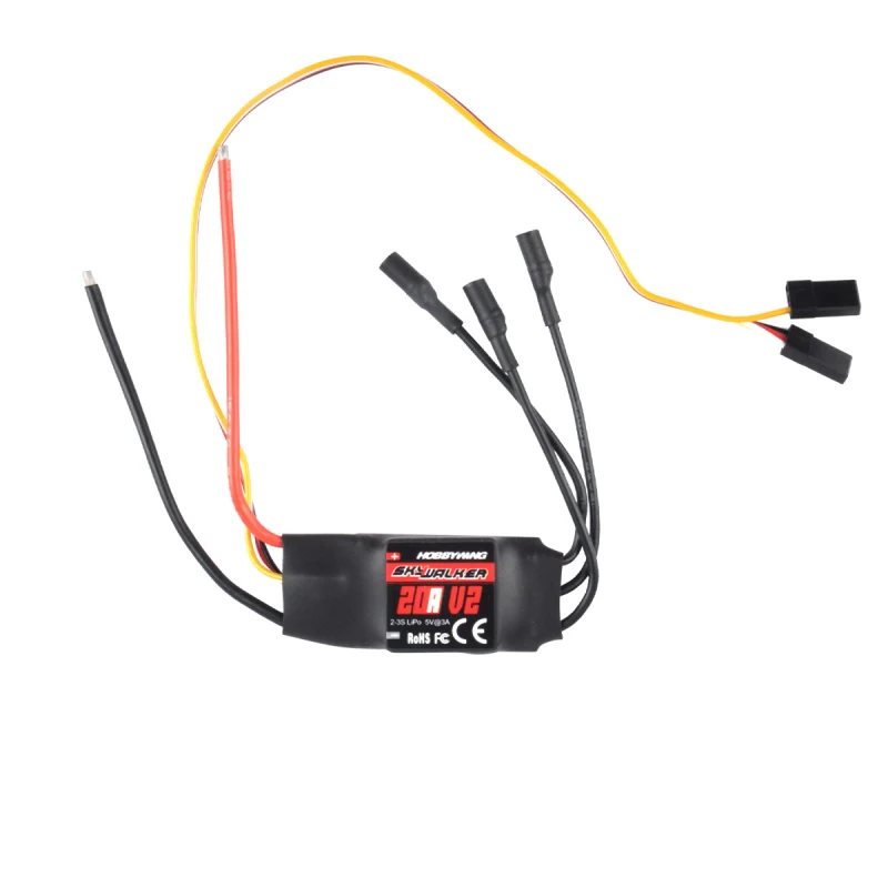 HOBBYWING Skywalker-20A V2 Brushless Electronic Speed Controller Brushless ESC 2-3S LiPo Low Voltage for RC Airplanes
