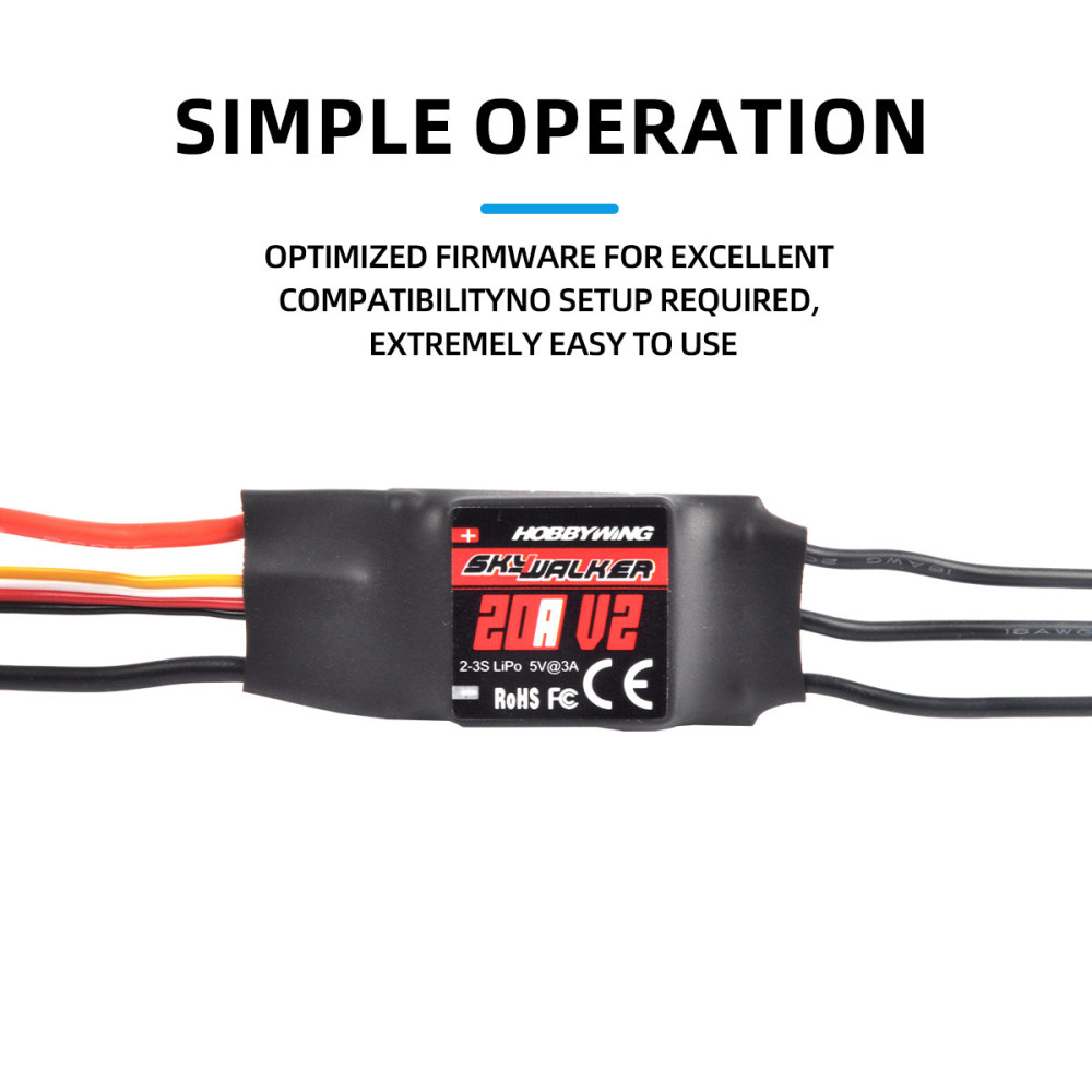 HOBBYWING Skywalker-20A V2 Brushless Electronic Speed Controller Brushless ESC 2-3S LiPo Low Voltage for RC Airplanes