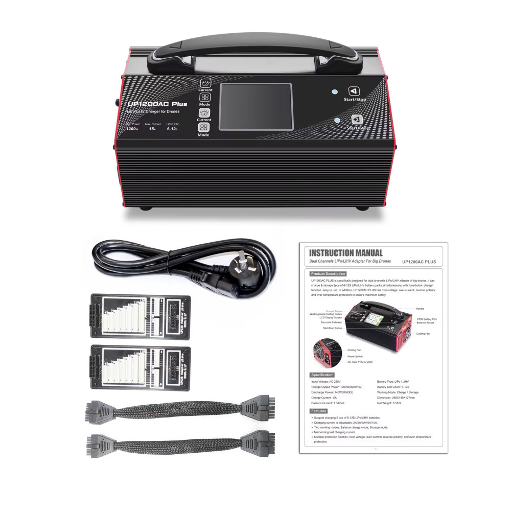 Ultra Power UP1200AC-PLUS Professional Dual Channels Smart Charger 6-12s Battery LCD Display Easy to Use For Big UAV Drones for Plant Protection Aircraft