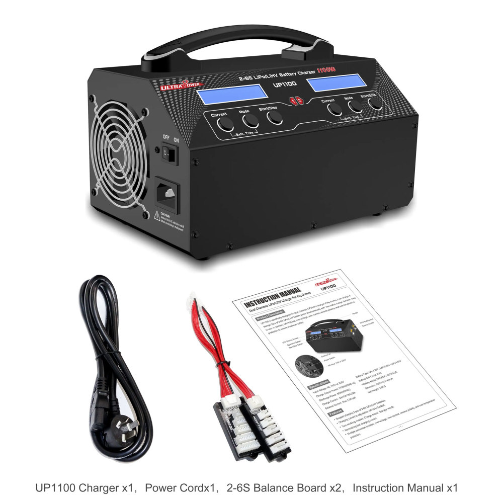 Ultra UP1100 Professional Dual Channels 2-6s Lipo Smart Charger LCD Display Easy to Use