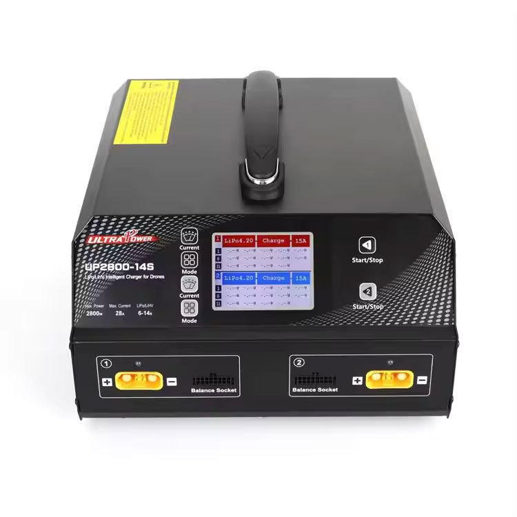 Ultra Power UP2800-14S Dual Channels Lipo/LiHV Battery Charger For UAV Drone, LCD Display Charger For Plant Protection Aircraft