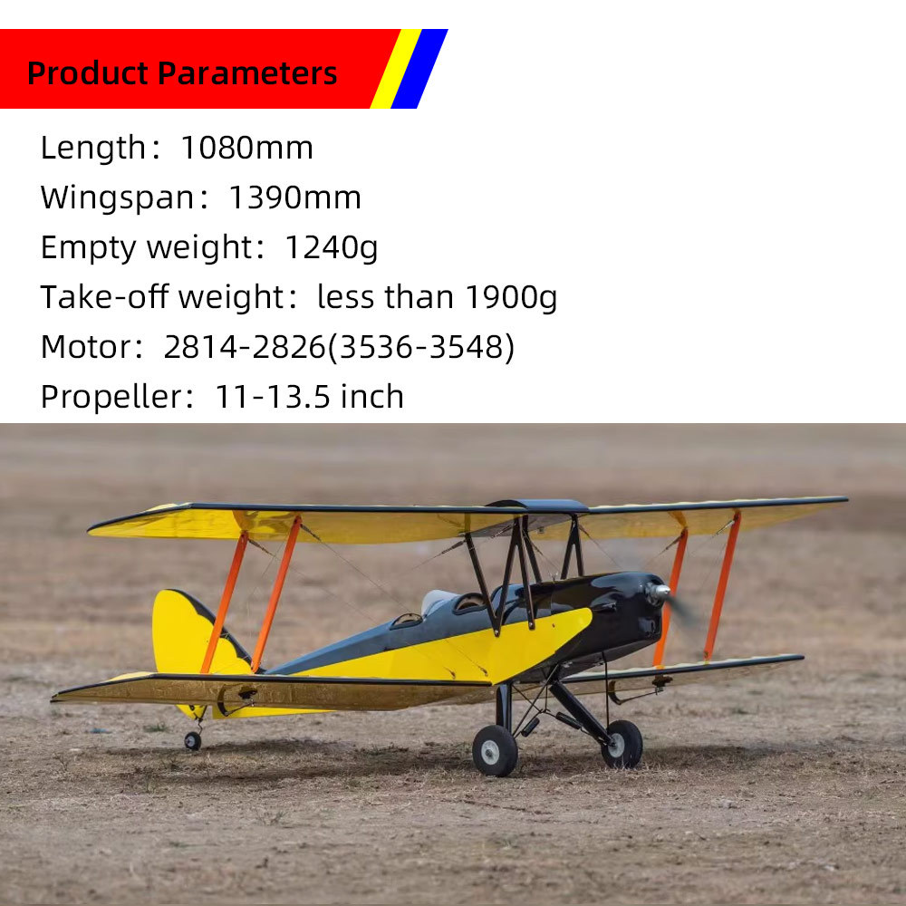 1.4M Balsa Tiger Moth Trainer Model Airplane Yellow