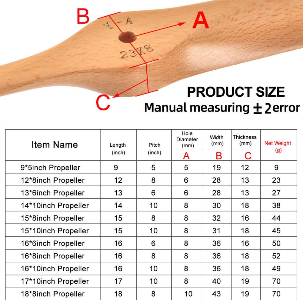 Flight Model Wooden Propeller 22inch to 32inch for Gas Plane Wood Laminated CW
