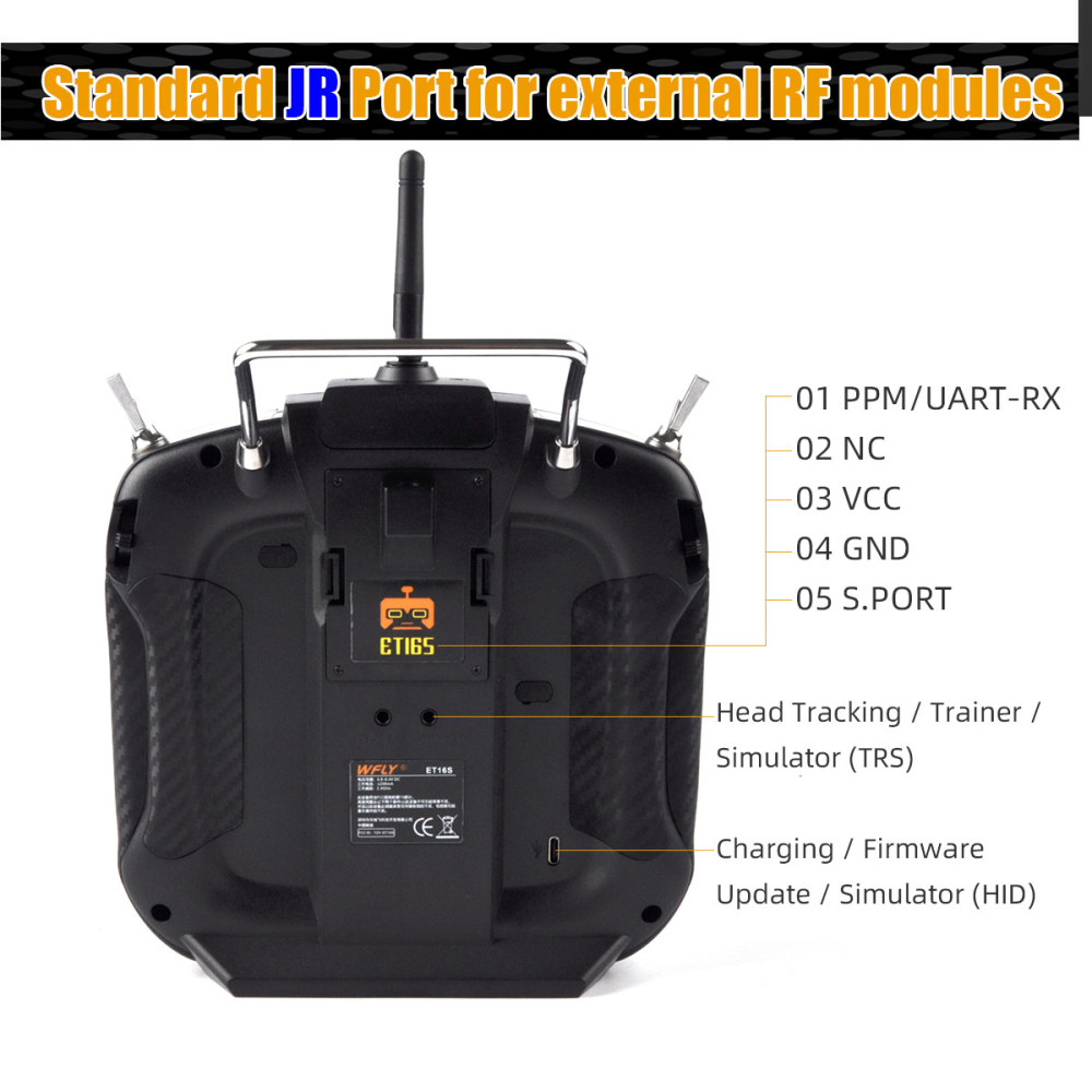 Flysky ET16S 2.4GHz RC Transmitter CNC Metal Hall Sensor Gimbal 15W Fast Charging