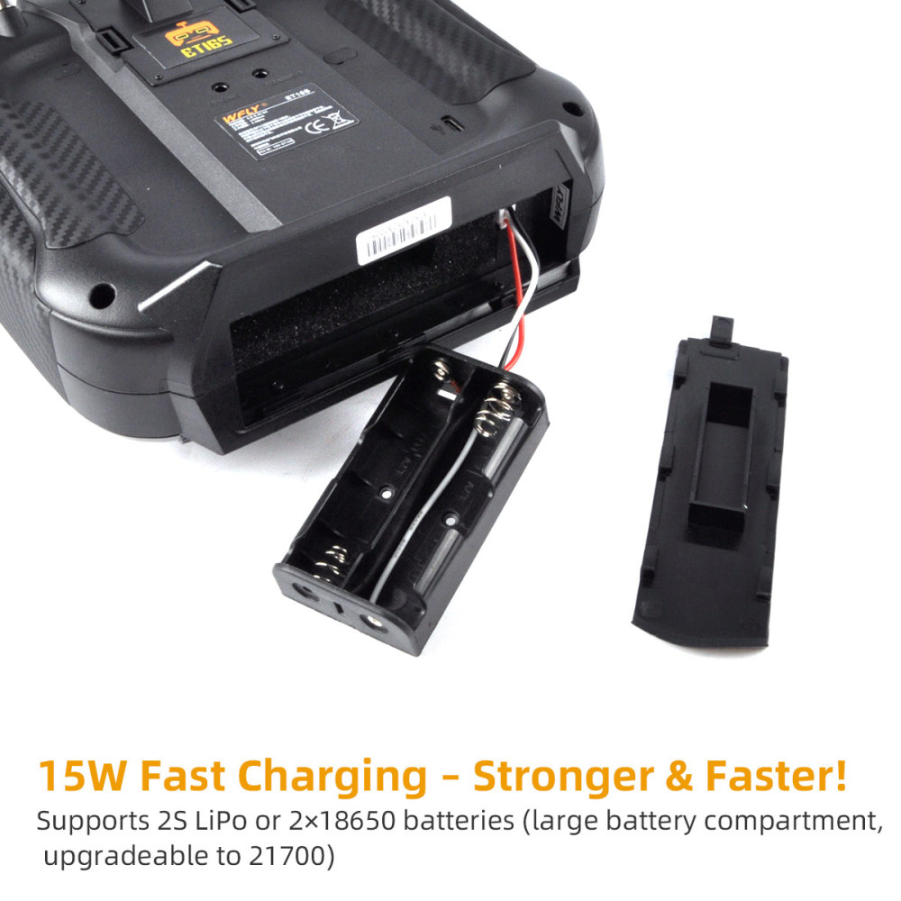 Flysky ET16S 2.4GHz RC Transmitter CNC Metal Hall Sensor Gimbal 15W Fast Charging