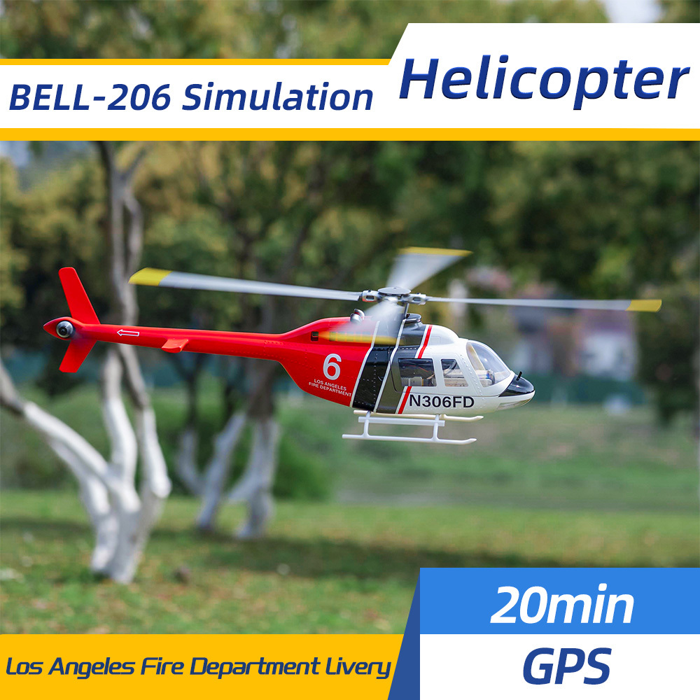 FLYWING BELL206 helicopter 4-blades M10 GPS Mode+3D Acro mode One Key Return 10 Channel Transmitter RTF Version