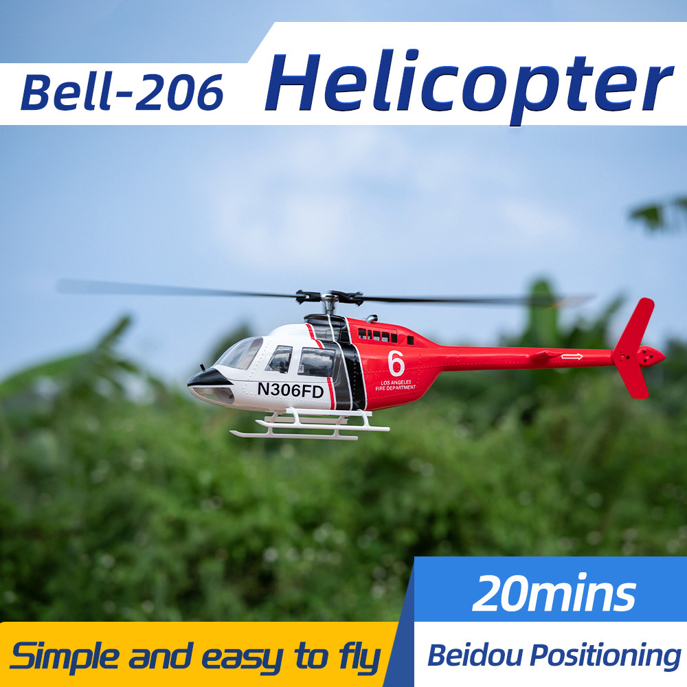 FLYWING Bell-206 Helicopter 2-Blades 16V High-power One-key 8-Route 3000mAh Power Battery RTF Version