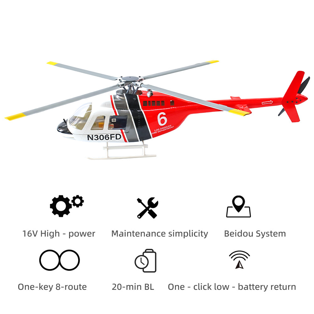 FLYWING BELL206 helicopter 4-blades M10 GPS Mode+3D Acro mode One Key Return 10 Channel Transmitter RTF Version