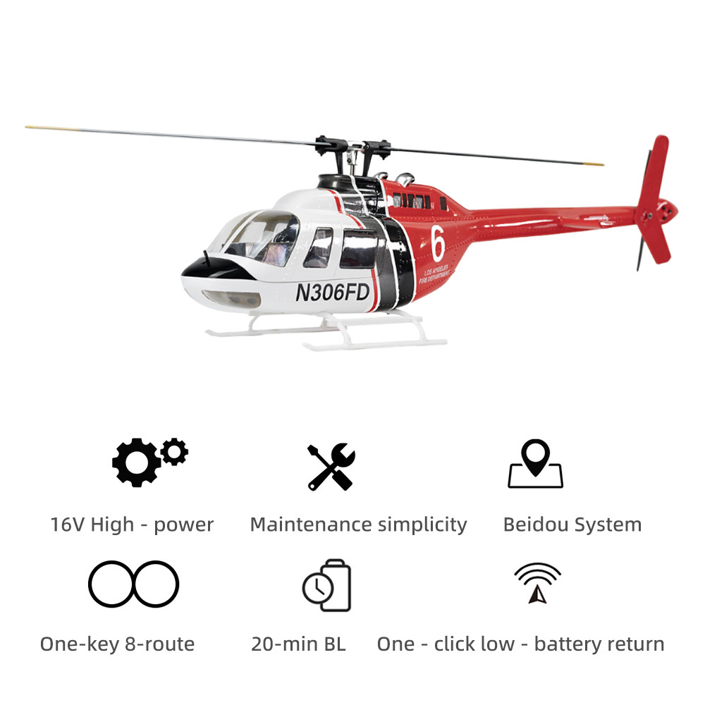 FLYWING Bell-206 Helicopter 2-Blades 16V High-power One-key 8-Route 3000mAh Power Battery RTF Version