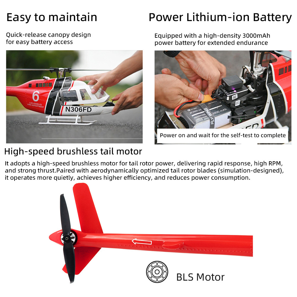 FLYWING Bell-206 Helicopter 2-Blades 16V High-power One-key 8-Route 3000mAh Power Battery RTF Version