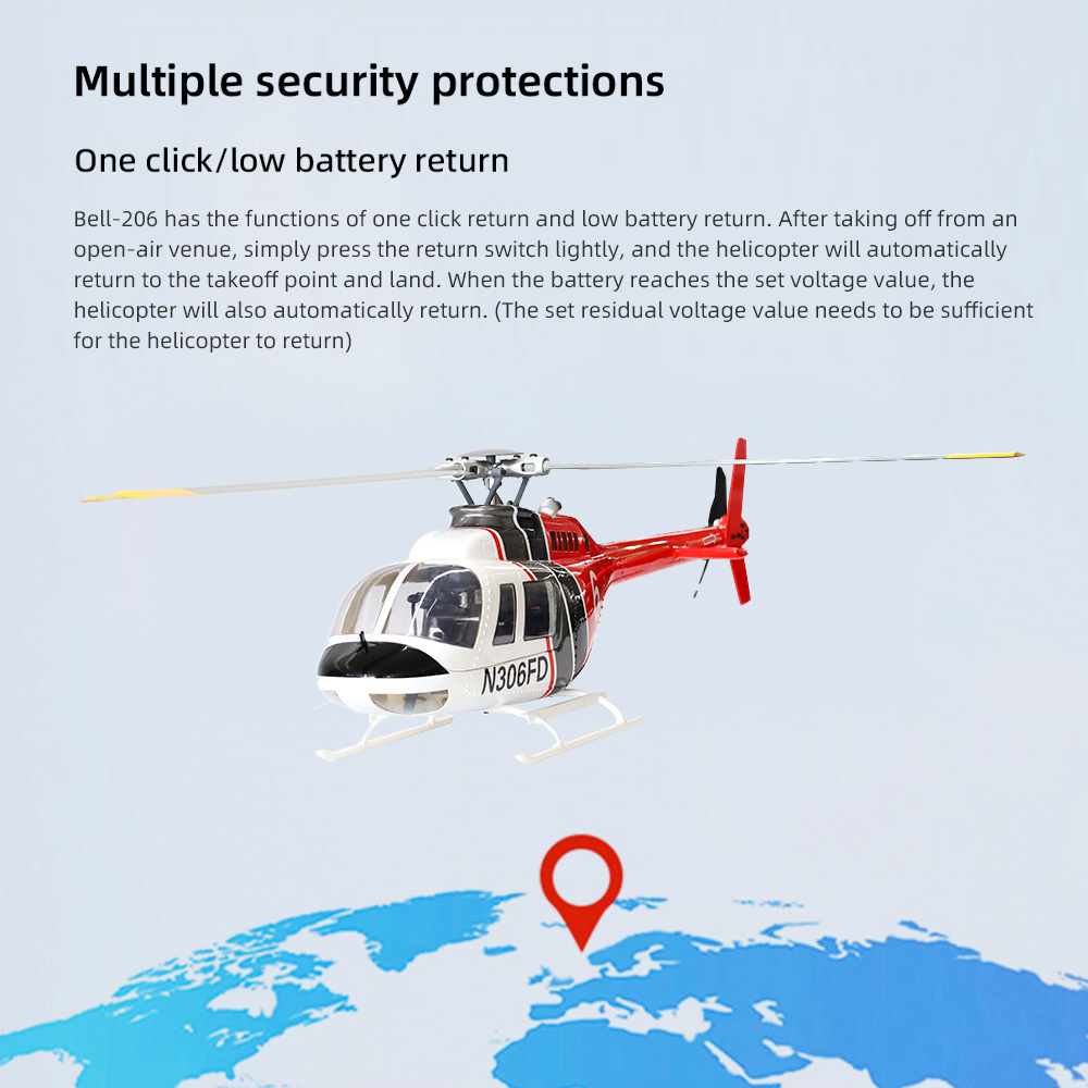 FLYWING BELL206 helicopter 4-blades M10 GPS Mode+3D Acro mode One Key Return 10 Channel Transmitter RTF Version
