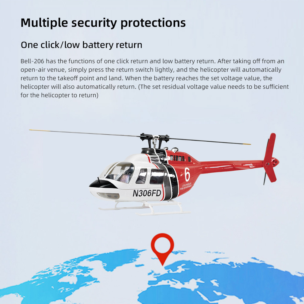 FLYWING Bell-206 Helicopter 2-Blades 16V High-power One-key 8-Route 3000mAh Power Battery RTF Version