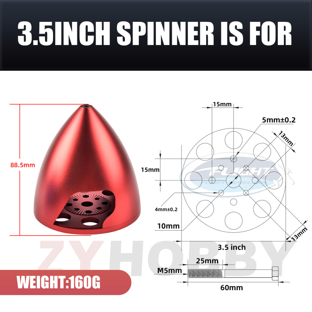3.5inch 89mm Anodized CNC Aluminum Drilled RC Spinner