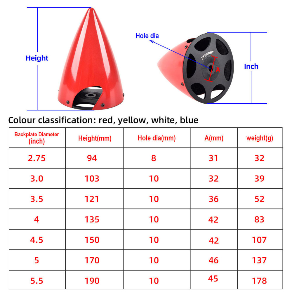 ZYHOBBY Multi-Colored Carbon Fiber Cone Pointed Spinner Two Openings Suitable for Propellers
