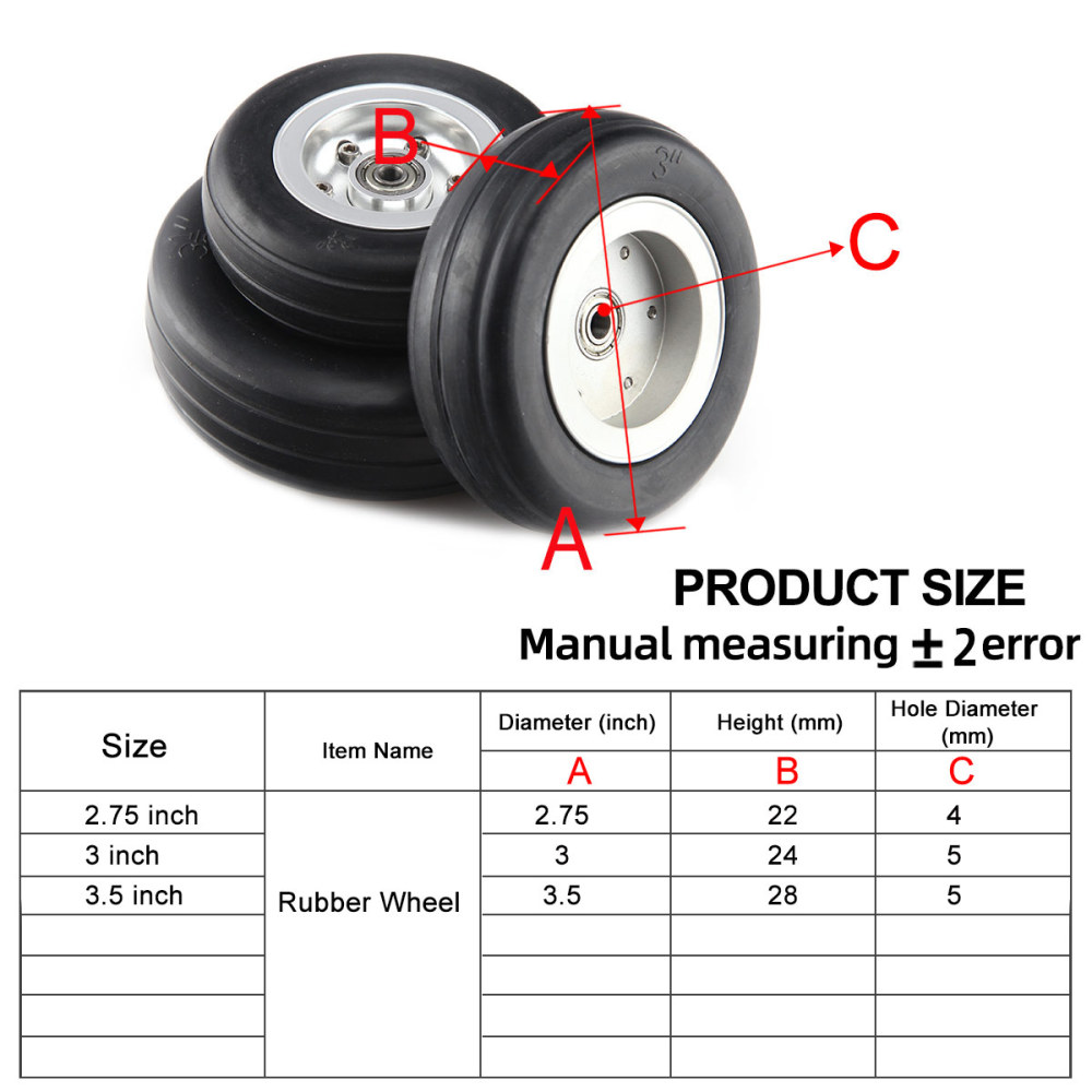 1pc 3.5inch Rubber Wheel Aluminum Hub with Wheel Adapter Rubber Tire For Model Aircraft RC Airplane