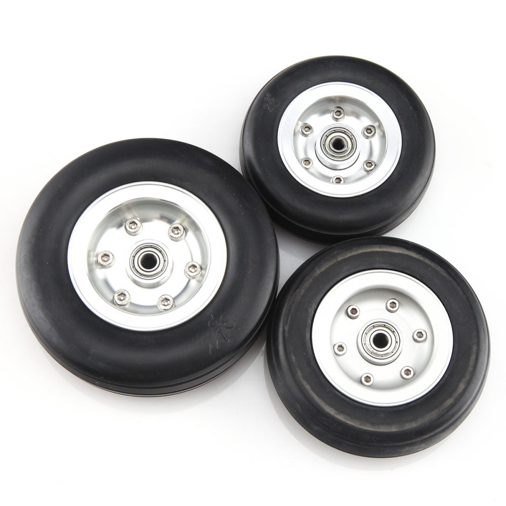 1pc 3.5inch Rubber Wheel Aluminum Hub with Wheel Adapter Rubber Tire For Model Aircraft RC Airplane