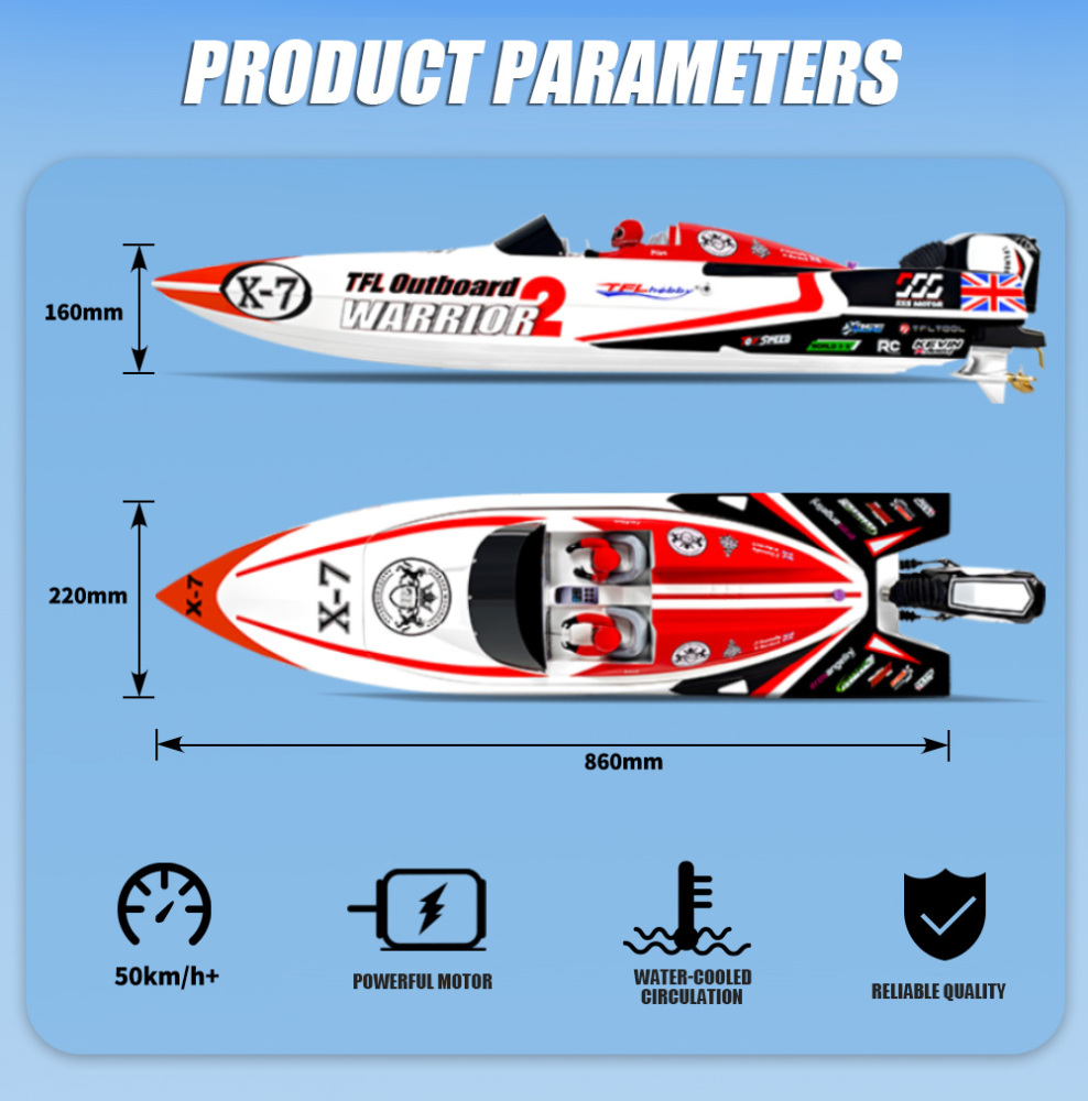 TFL 1148 WARRIOR 2 UKOPRA Class 3-X V-Type Remote Control Gasoline Ship Glass Fiber Fast Boat