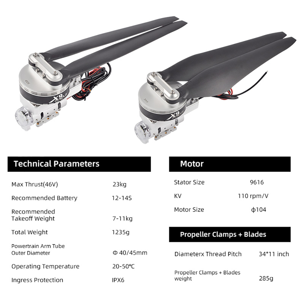15KG payload unmanned aerial Frame Training Machine Frame UAV Frame With Hobbywing X9 Power System