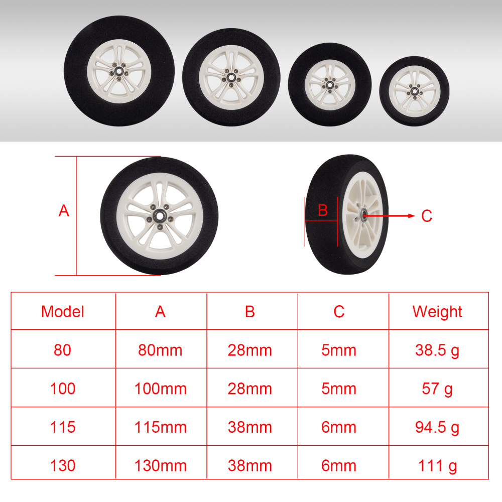 Wheels Sponge wheels 80mm 100mm 115mm 130mm Suitable for RC Aircraft.