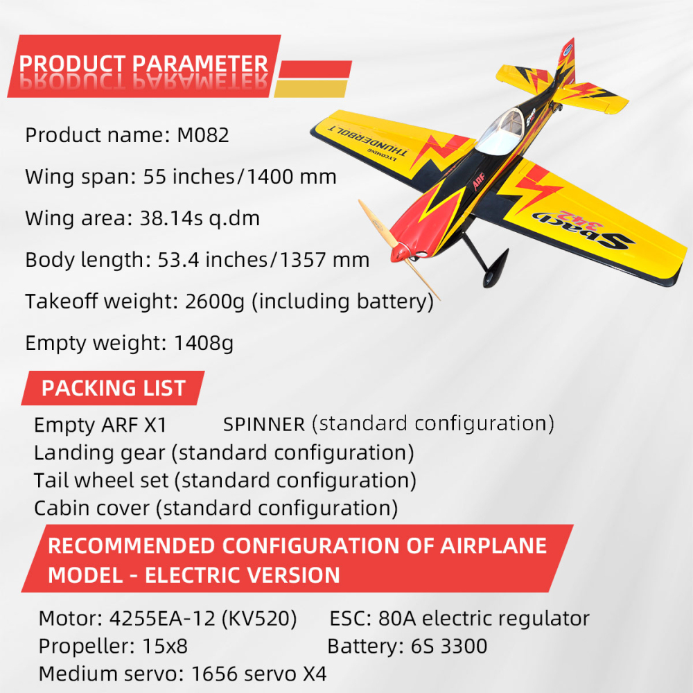 Sbach342 55inch RC Airplane Fuselage 3D Fix Wing Wooden Model Plane Frame