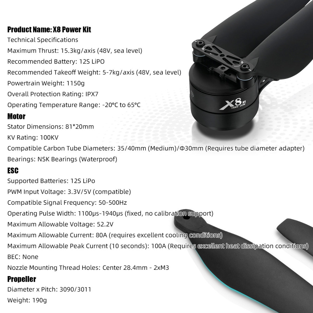 4PCS X8 Power System 15KG Thrust 100KV Motor+ESC+30"Prop For Agriculture Drone