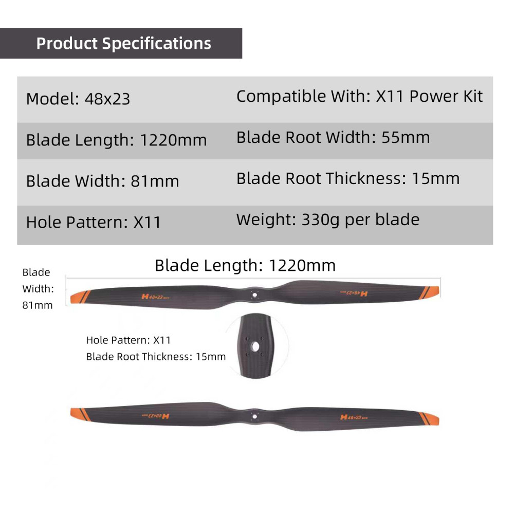 1 Pair 48x23in Large Propellers Carbon Fiber Propellers CW+CCW for HW H11 Power Motor For RC Aircraft and Drones