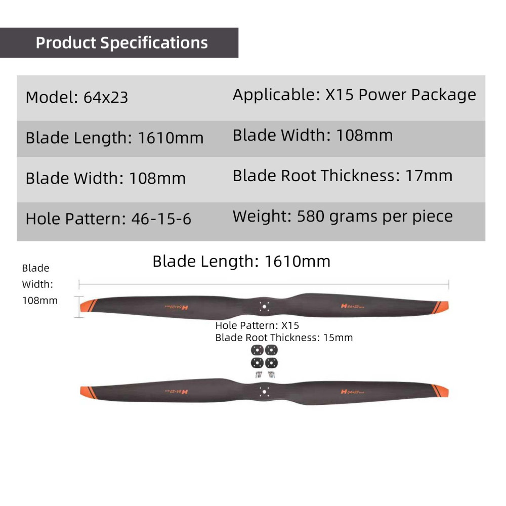 64*23in Large Propellers Carbon Fiber Propellers CW+CCW for HW H15PLUS Power Motor for RC Aircraft Drones