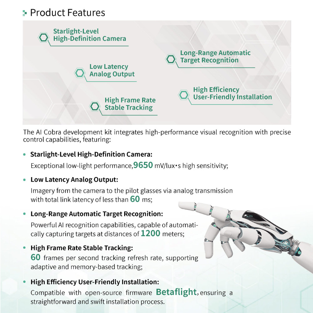 AI Cobra FPV Development Kit Max Plus Ultra Starlight HD Camera 1200M Target Recognition Low Latency For Betaflight