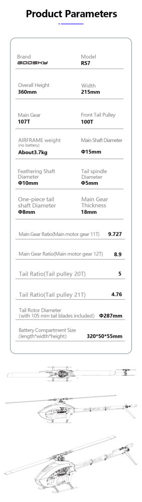 RC Helicopter GOOSKY RS7 (Kit Version, Blades Not Included) – The New Benchmark in 700-Class 3D Helicopters