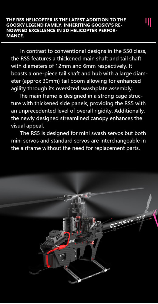 RC Helicopter GOOSKY RS5 Brushless Direct-Drive 550-Class 6-Channel 3D Helicopter Kit Version (Blades Not Included)