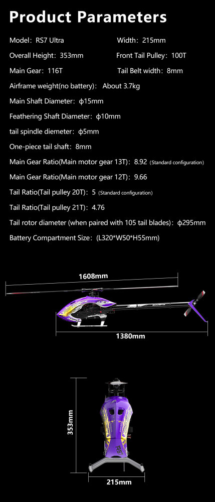 RC Helicopter GOOSKY RS7 Ultra Kit Version: Dual Brushless Direct Drive, 700-class 3D Helicopter (Blades Not Included)