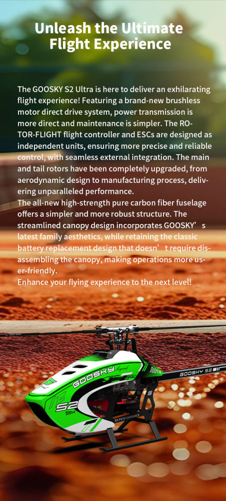 Goosky S2 Ultra Dual Brushless Direct Drive High Performance 3D Helicopter