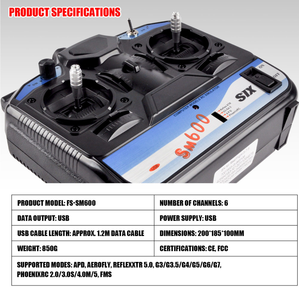 Flysky FS-SM600 2.4G Wireless RC Flight Simulator Controller for Novices