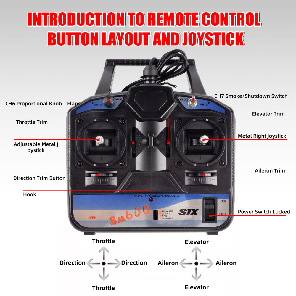 Flysky FS-SM600 2.4G Wireless RC Flight Simulator Controller for Novices