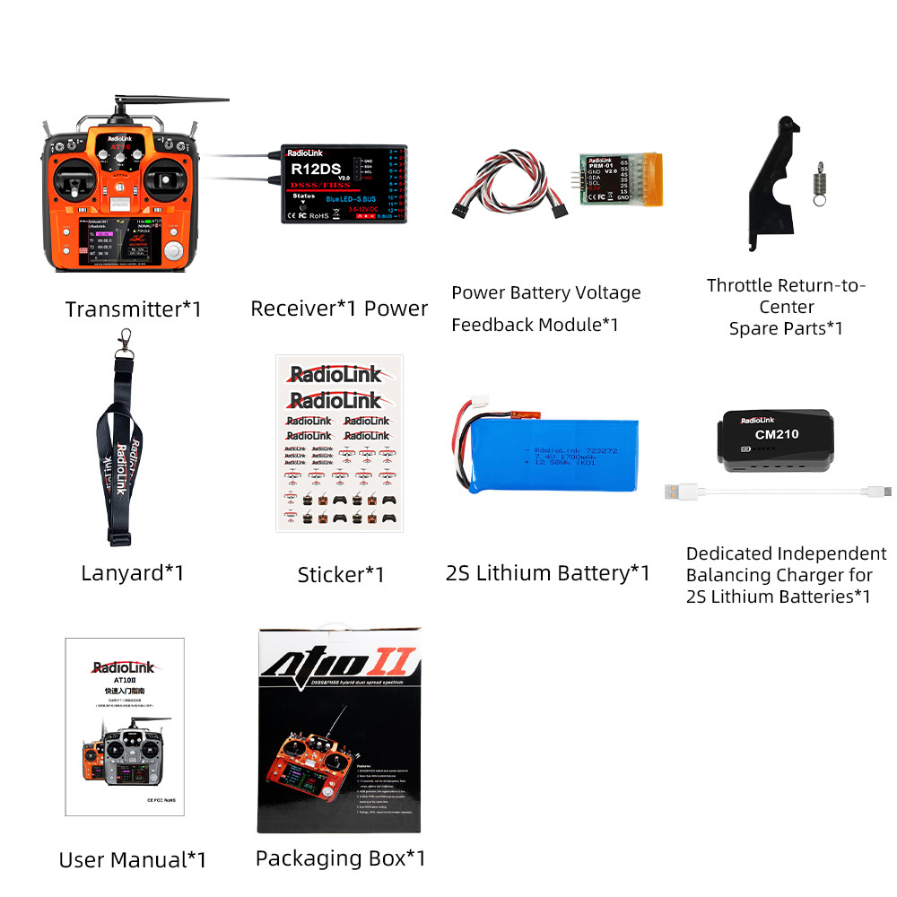 AT10II 12-Channel Remote Control for RC Airplanes