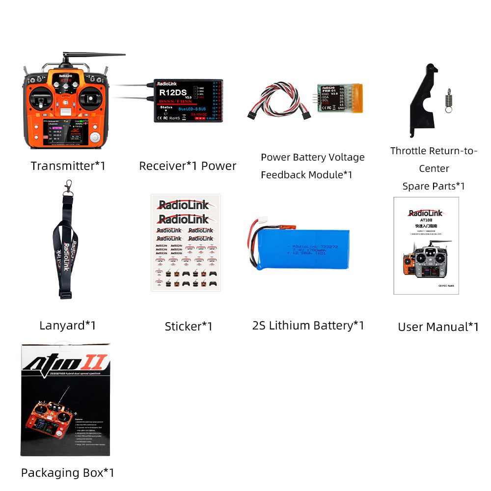 AT10II 12-Channel Remote Control for RC Airplanes