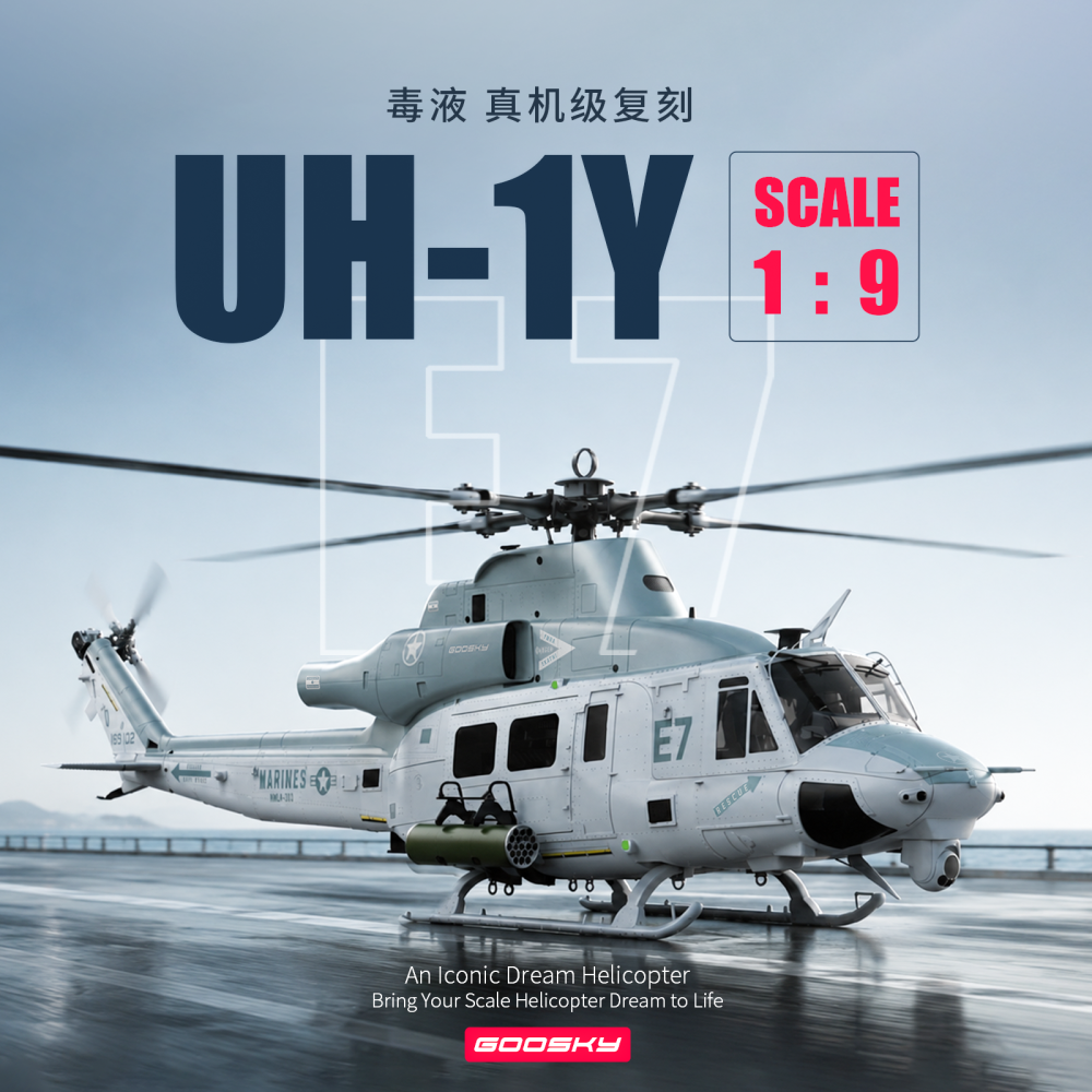 Goosky E7 UH‑1Y Venom 1:9 Scale Real‑Grade RC Helicopter