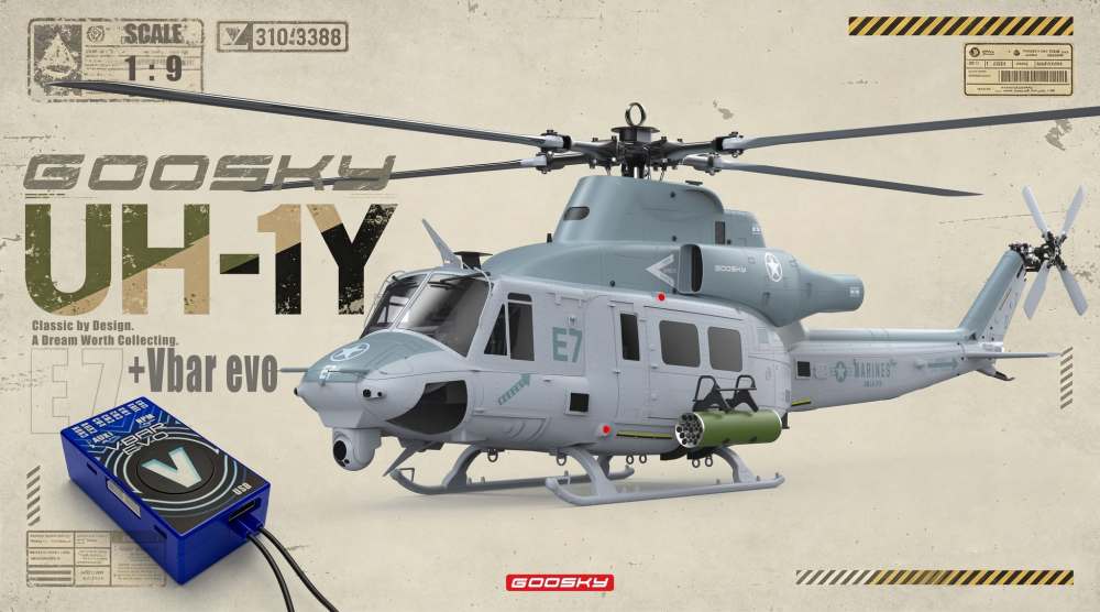 Goosky E7 UH‑1Y Venom 1:9 Scale Real‑Grade RC Helicopter