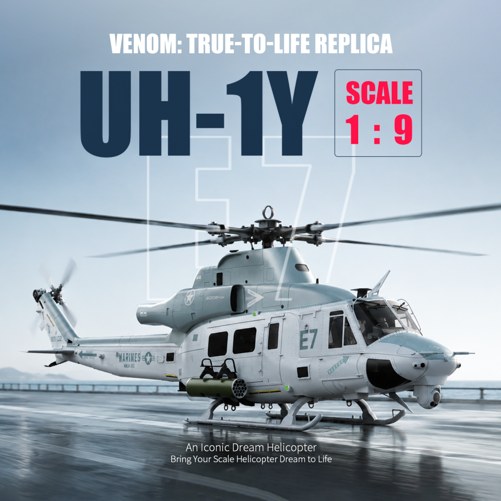 Goosky E7 UH‑1Y Venom 1:9 Scale Real‑Grade RC Helicopter