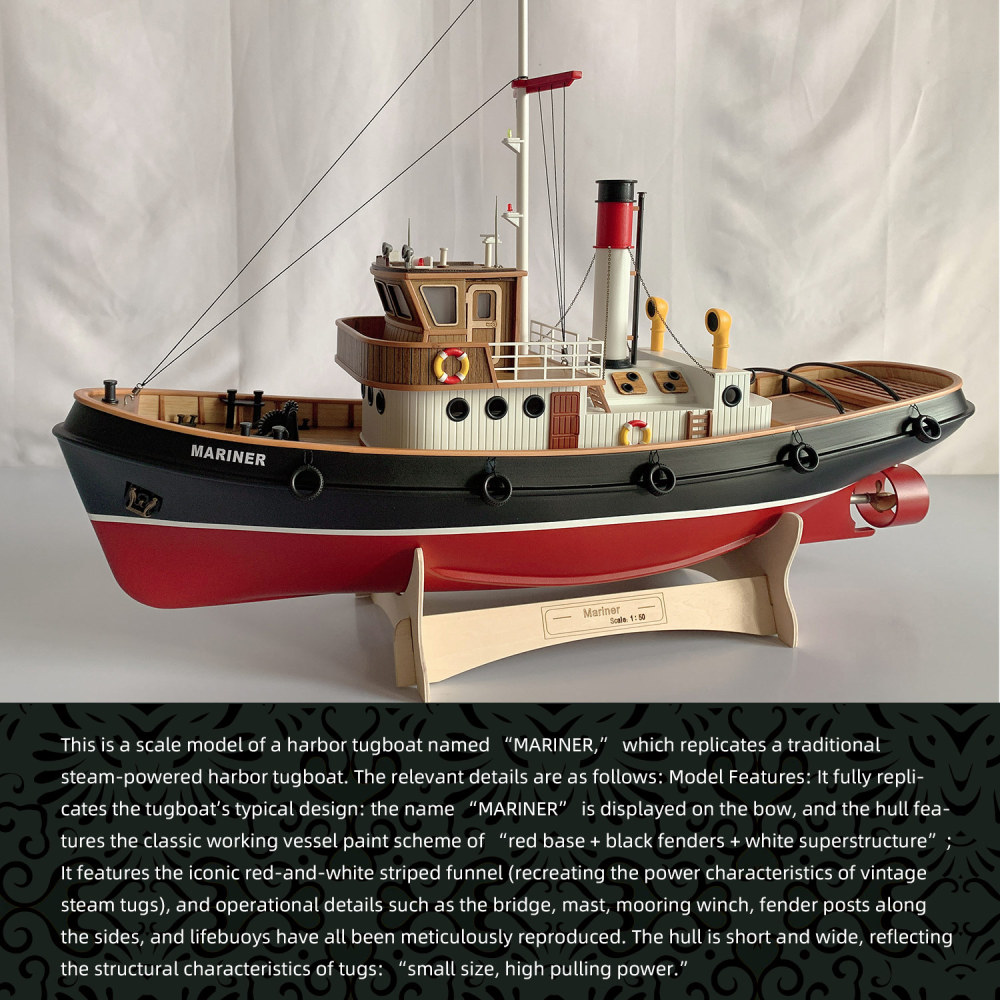 Remote-Control Model Boat 1:50 Scale Sailor Tugboat