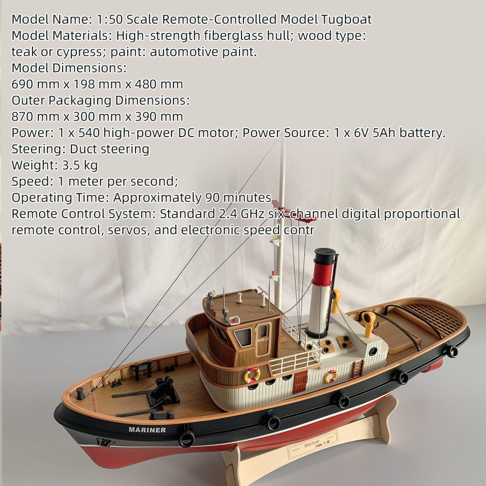 Remote-Control Model Boat 1:50 Scale Sailor Tugboat