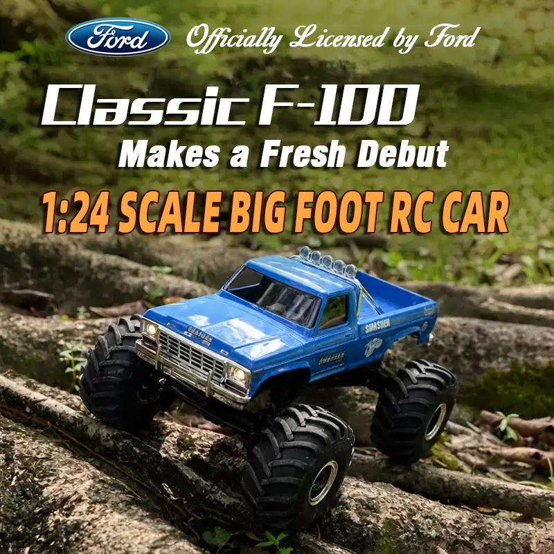 FMS 1/24 FCX24 Smasher Ford F100 RC Monster Truck, Licensed Classic Pickup RC Crawler with Magnetic Body