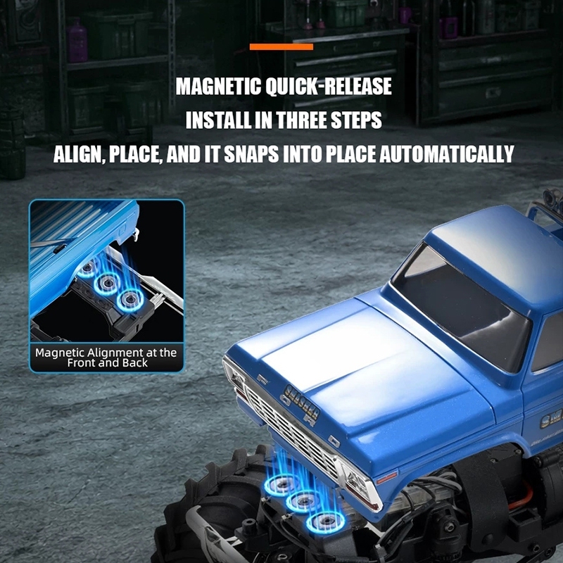FMS 1/24 FCX24 Smasher Ford F100 RC Monster Truck, Licensed Classic Pickup RC Crawler with Magnetic Body