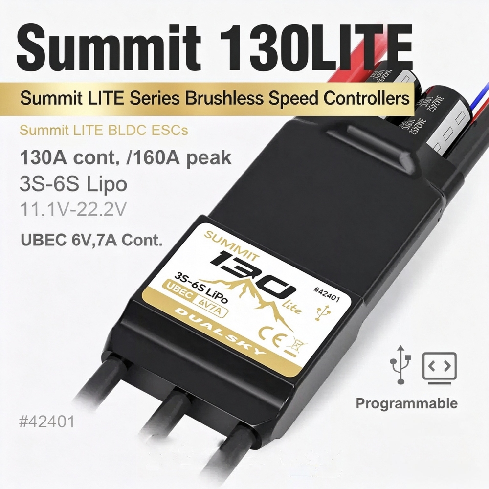 Dualsky SUMMIT 85/130 LITE 85A/130A 3S-6S ESC for Fixed Wing & Multirotor RC Models