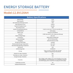 batería LiFePo4 del almacenamiento del hogar de la batería del hierro del litio de 12.8V 120Ah