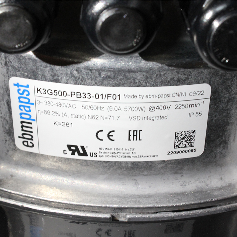 ebmpapst 500mm 380V/480V 9.0A 5700W Air conditioning box large fan AC centrifugal fan K3G500-PB33-01/F01