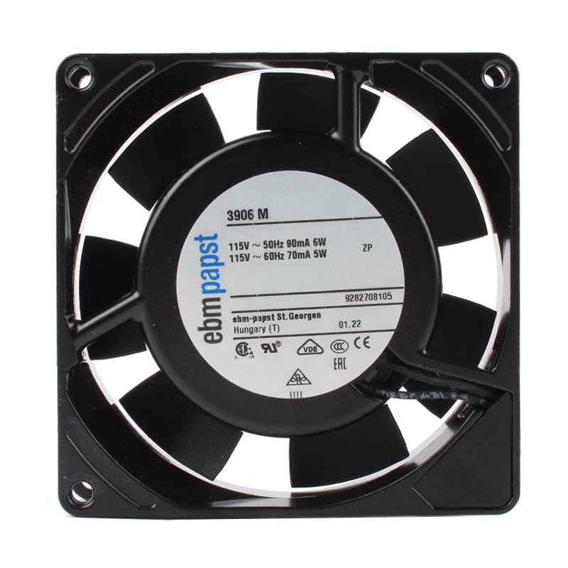 ebmpapst 115v ac cooling fan brushless axial cooling fan 9225 90/70mA 6/5W 3906M for cabinet