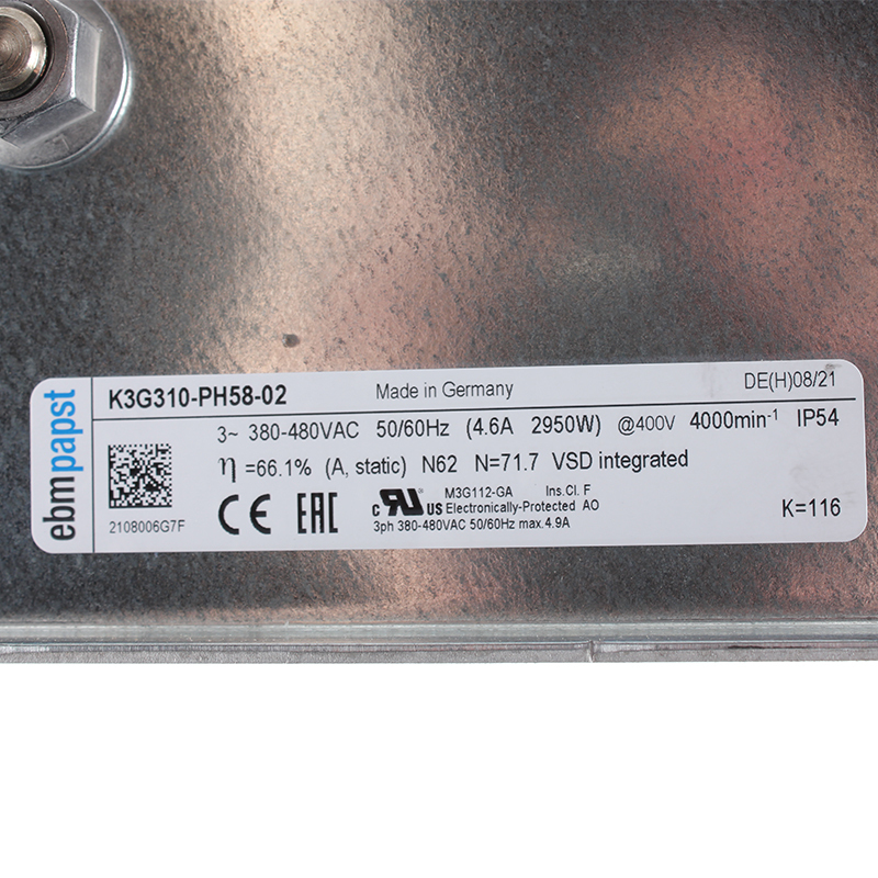 ebmpapst cabinet cooling fan air conditioning fan cooling 310mm 380/480V 4.6A 2950W K3G310-PH58-02
